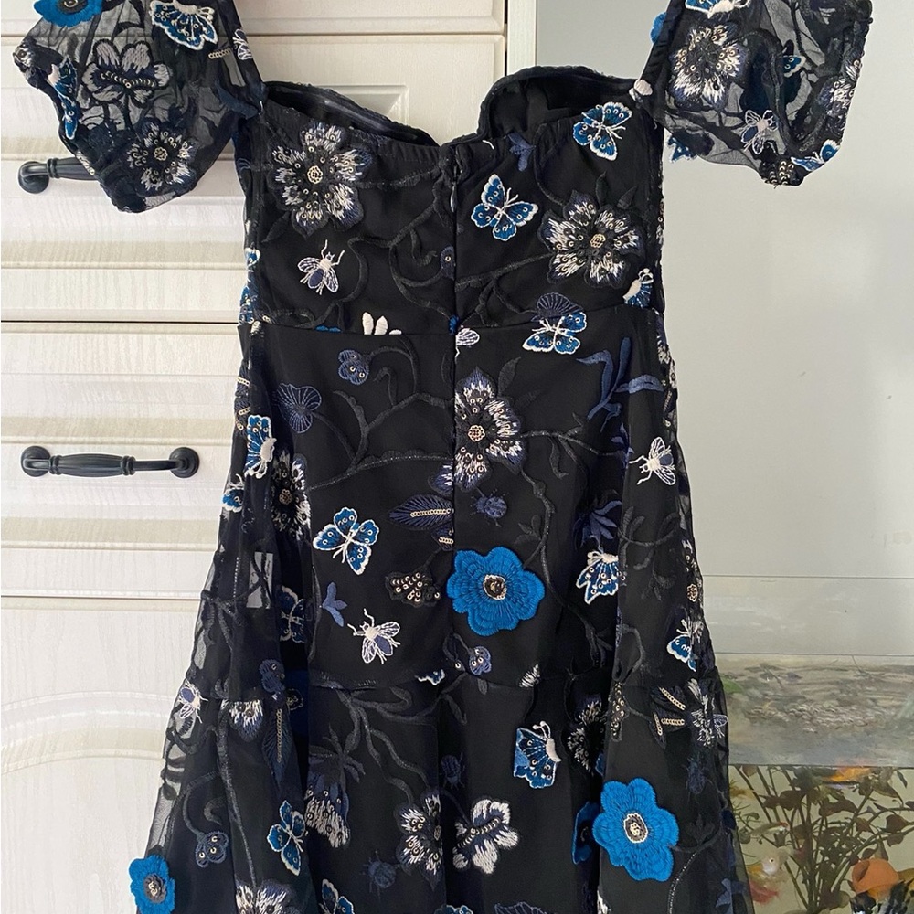 For Love And Lemons Navy Dress with Floral Embroidery